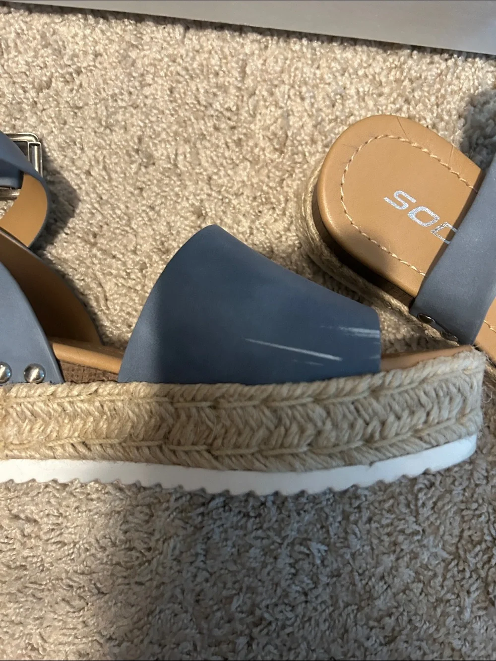 Hardly Worn. Womens Blue Ankle-Strap Espadrille Platform Sandals